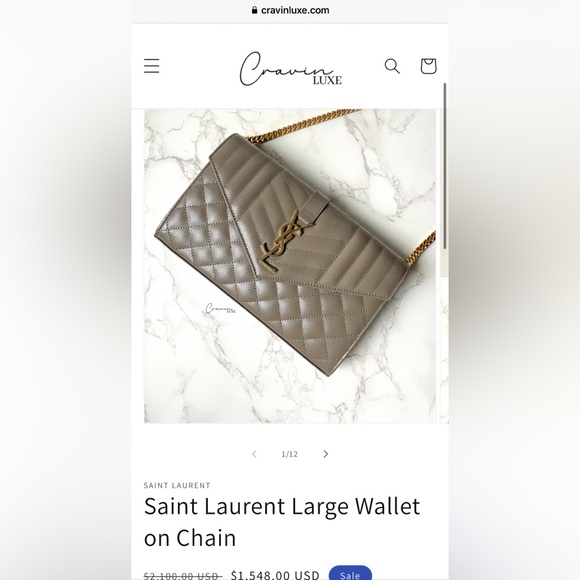 New Saint Laurent YSL Large Wallet on Chain Greyish Brown - Picture 14 of 14